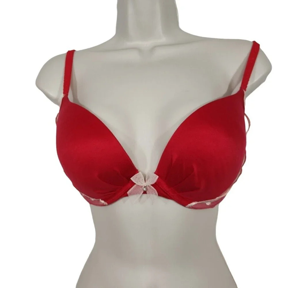 Fabulous by Victorias Secret Plunge Bra Women Size 32DD Red Padded Underwire
